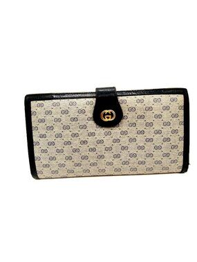 Vintage Gucci GG Monogram Canvas & Leather Bifold Wallet With Snap Closure